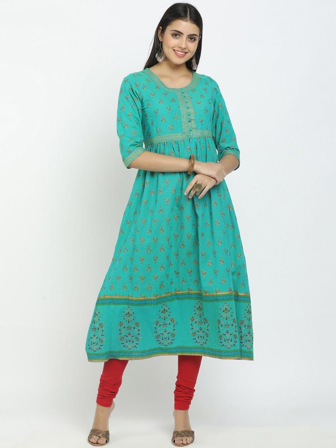 v-mart women teal floral printed anarkali kurta