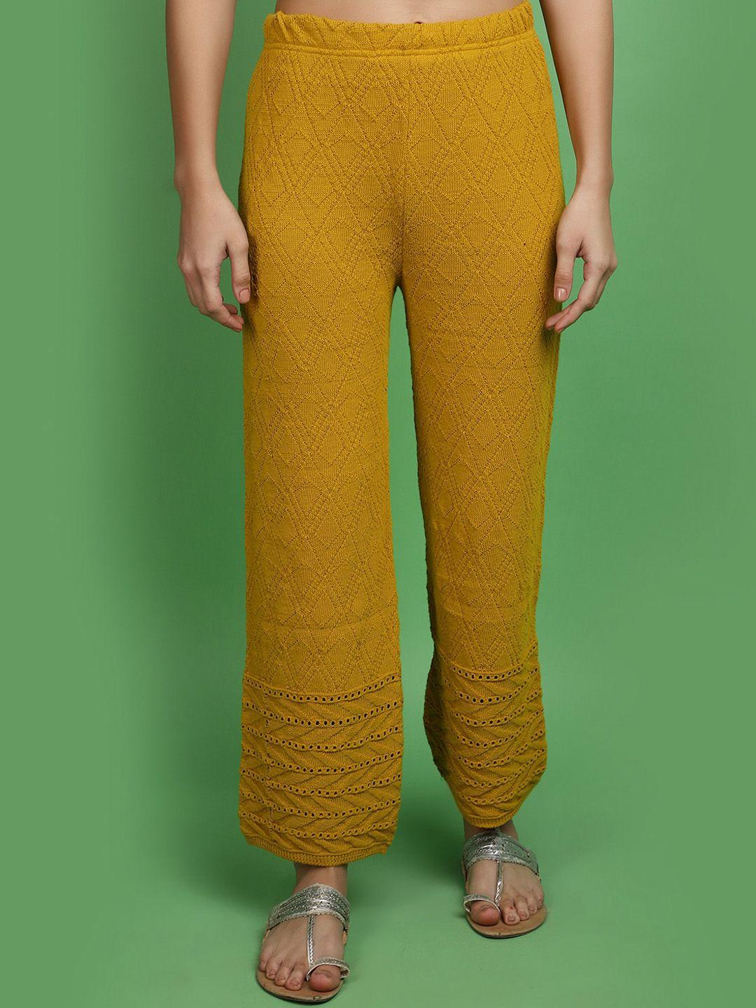 v-mart women textured self design jacquard parallel ethnic trousers