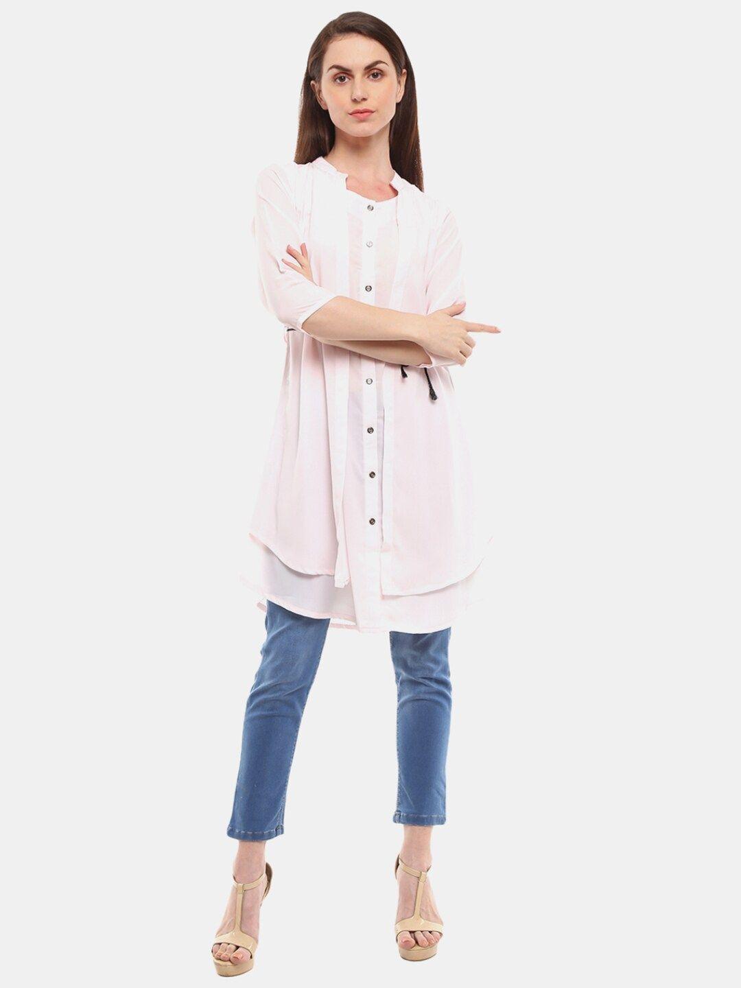 v-mart women western solid pink shirt style longline top
