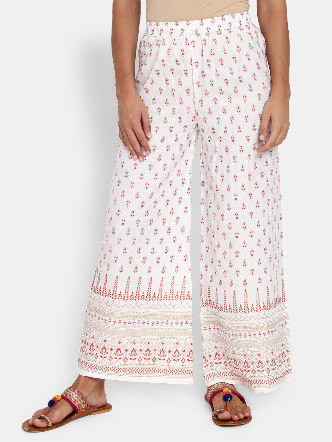 v-mart women white & red printed ethnic palazzos