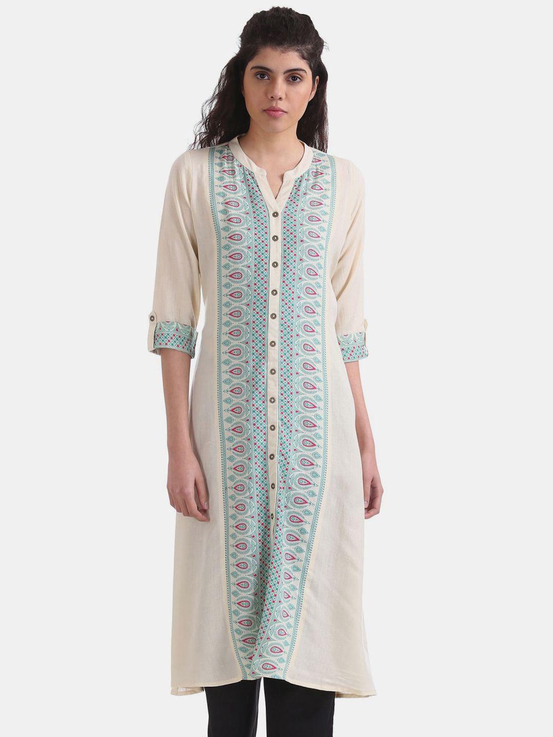 v-mart women white ethnic motifs printed cotton kurta