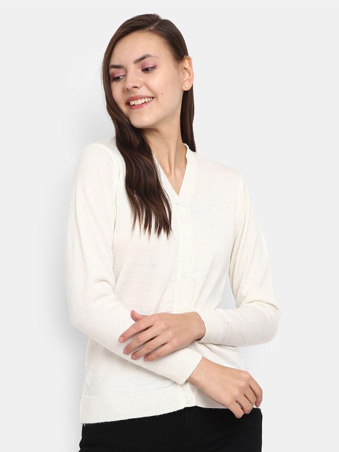 v-mart women white v neck long sleeves cardigan