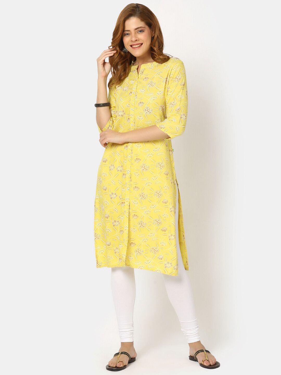 v-mart women yellow & yellow printed kurta