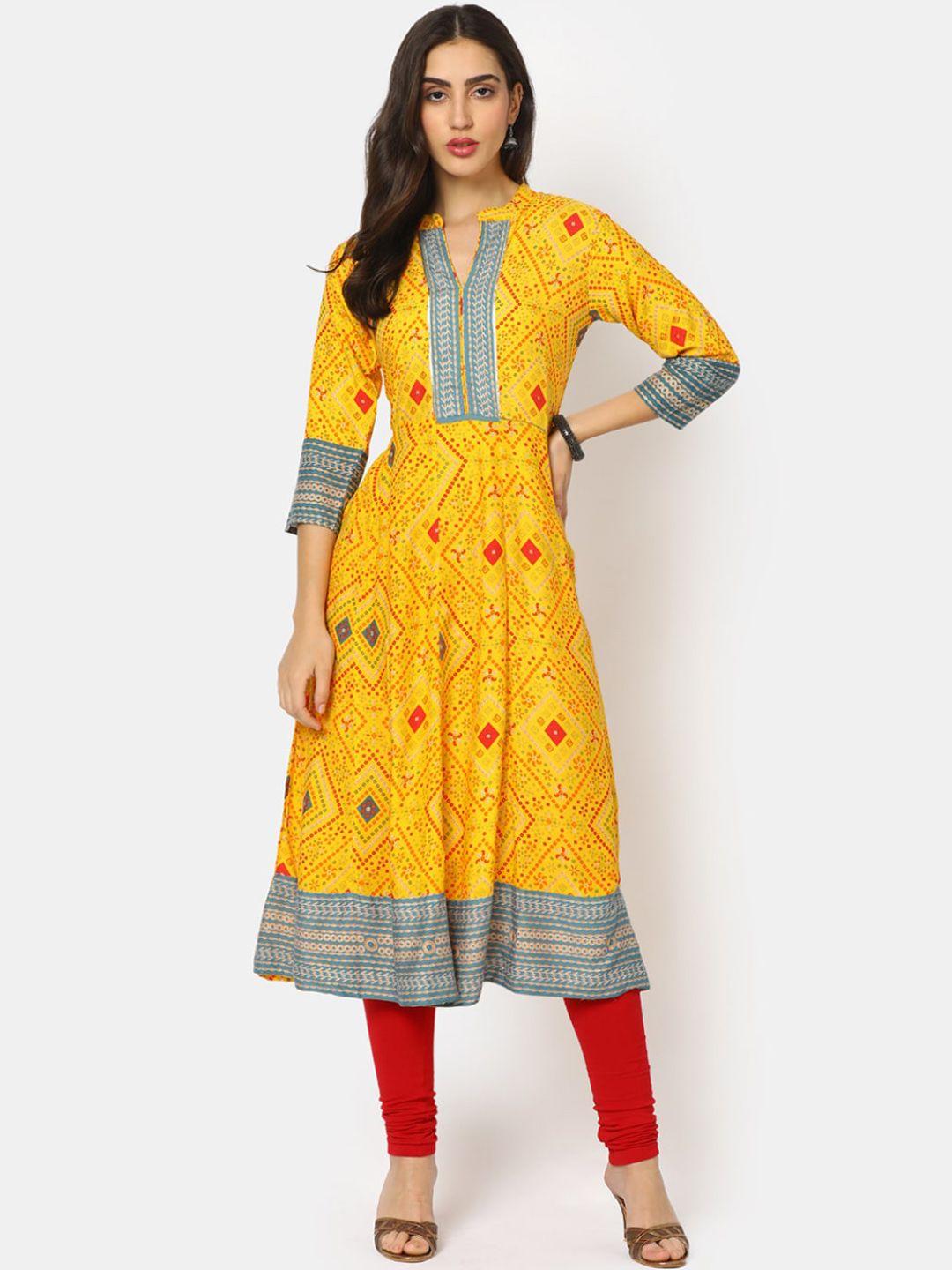 v-mart women yellow & yellow printed kurta