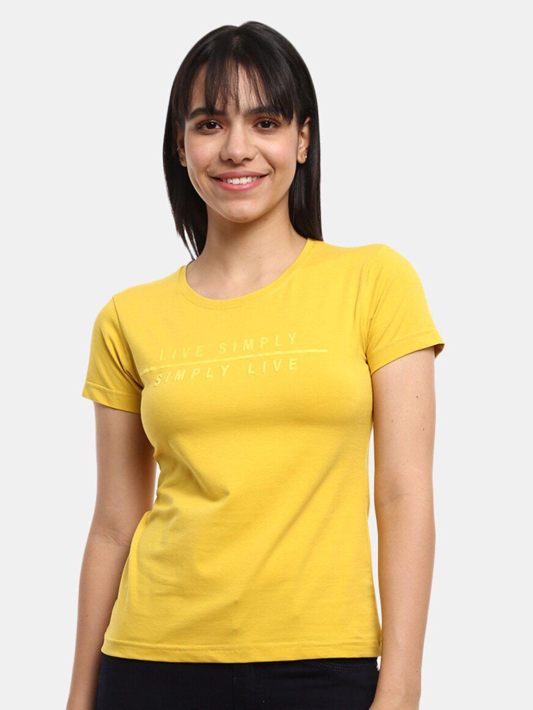 v-mart women yellow printed t-shirt