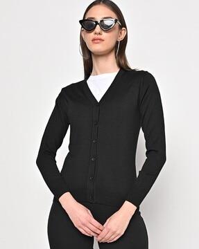 v-neck cardigan with button closure