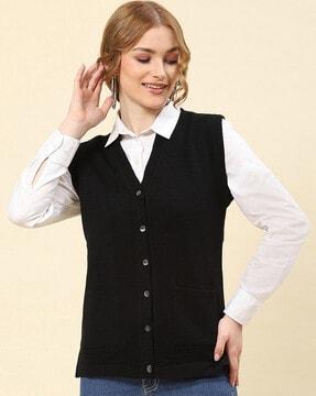 v-neck cardigan with patch pockets