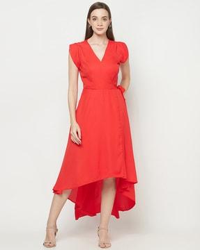 v-neck high-low a-line dress