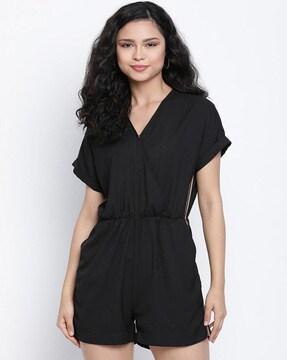 v-neck playsuit with contrast taping