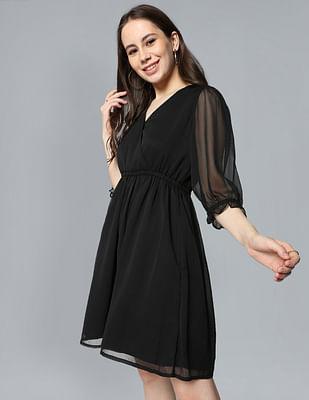v-neck polyester fit and flare dress