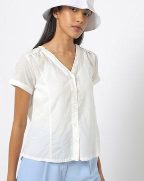v-neck top with lace accent