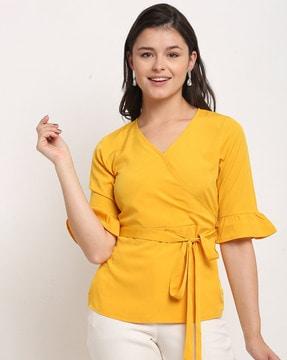 v-neck tunic top with waist belt