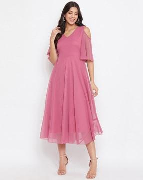 v-neck  a-line maxi dress