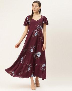 v-neck a-line dress with butterfly sleeves