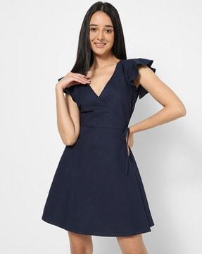 v-neck a-line dress with butterfly sleeves