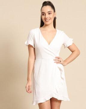 v-neck a-line dress with ruffled detail