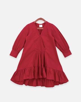 v-neck a-line dress with ruffled hem