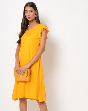 v-neck a-line dress with ruffled sleeves