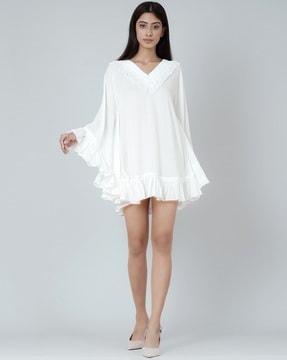 v-neck a-line dress with ruffles