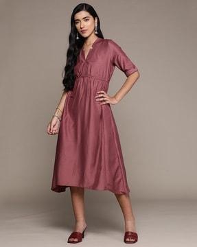 v-neck a-line dress with tie-up back