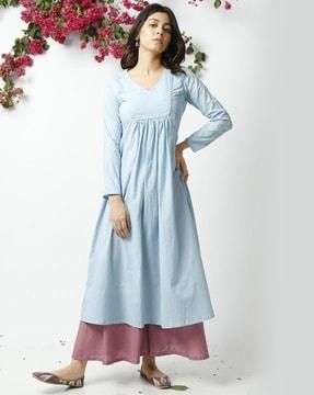 v-neck a-line kurta set