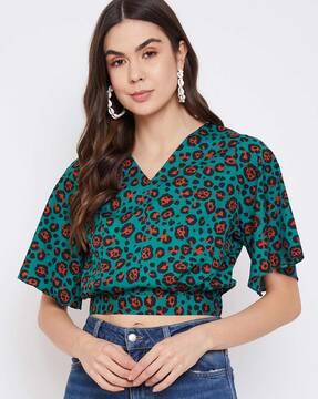 v-neck animal print crop top