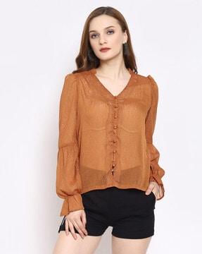 v-neck blouse with cuffed sleeves