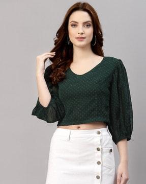 v-neck blouson top with puff sleeves