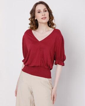 v-neck blouson top