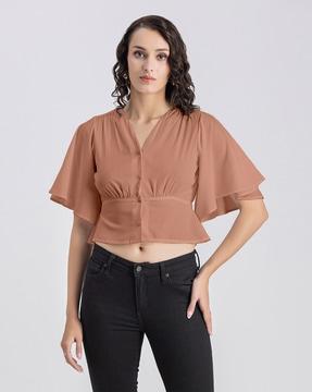 v-neck blouson top