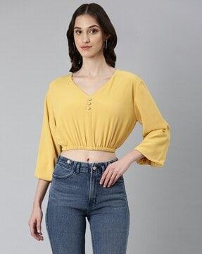 v-neck blouson top