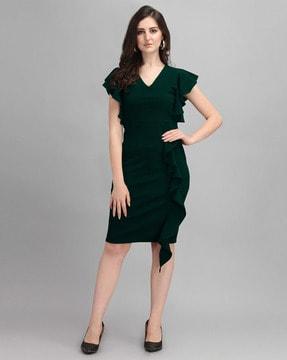 v-neck bodycon dress with ruffled detail