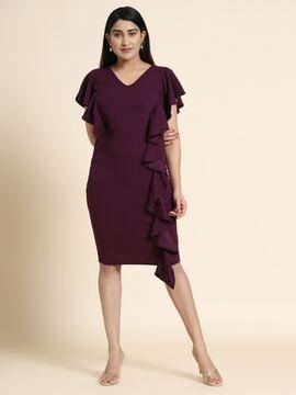 v-neck bodycon dress with ruffles