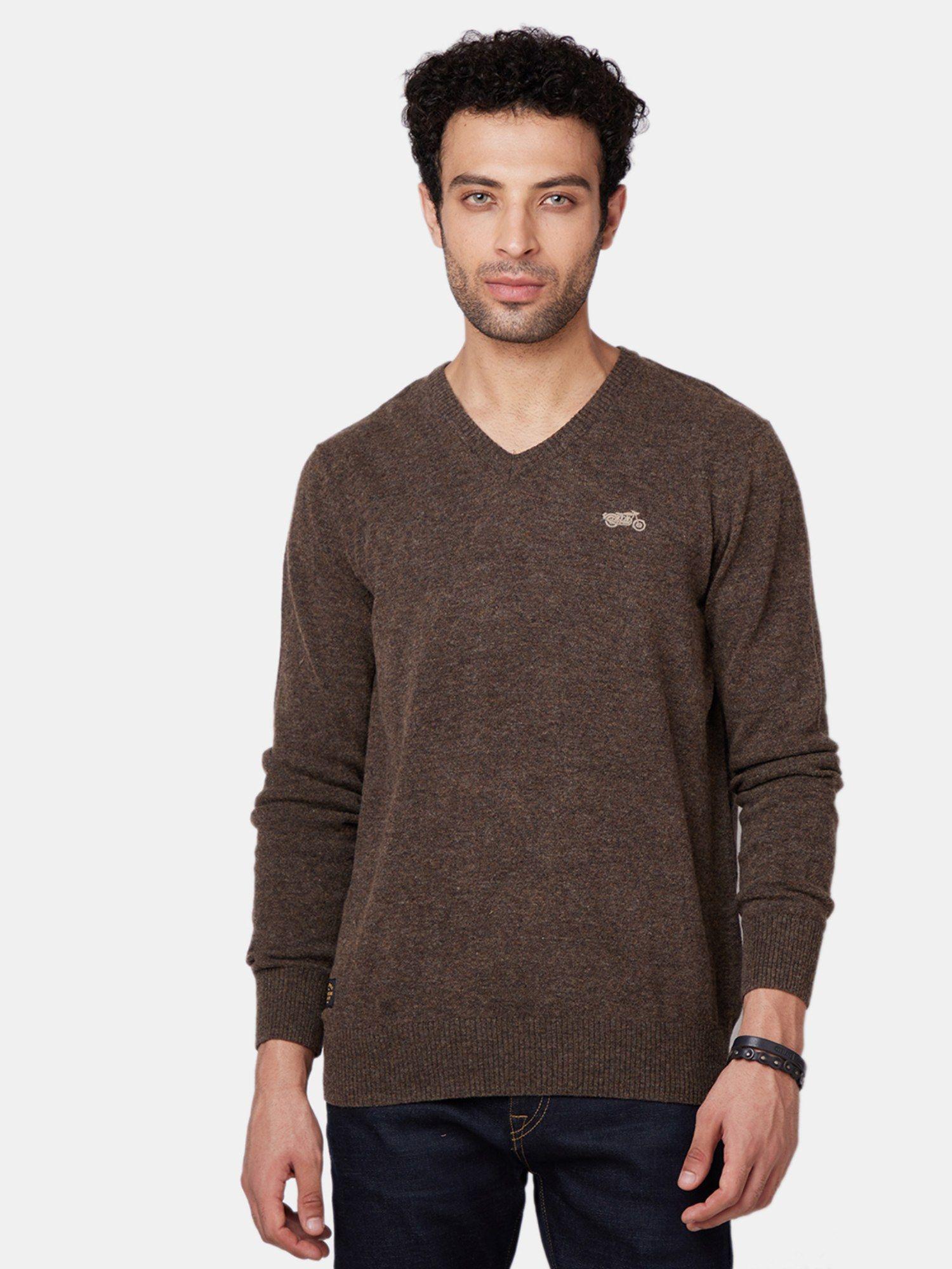 v-neck brown sweater