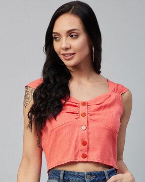 v-neck button-down crop top