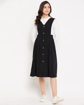 v-neck button-down fit & flare dress