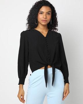 v-neck button-down fitted top