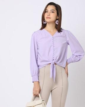 v-neck button-down fitted top