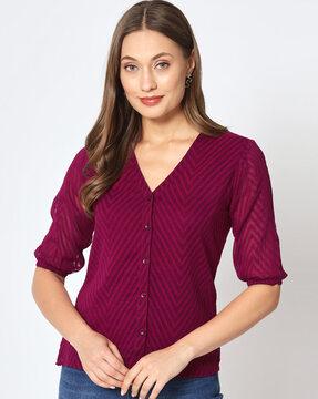 v-neck button-down top