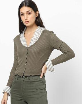 v-neck button-front cardigan