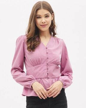 v-neck button-front top