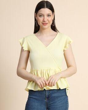 v-neck cap sleeves top