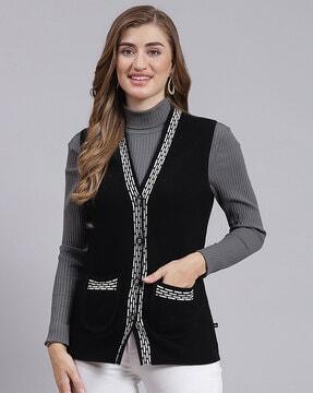 v-neck cardigan with patch pocket