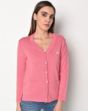 v-neck cardigan with patch pockets