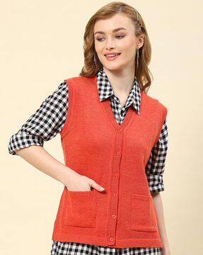 v-neck cardigan with patch pockets