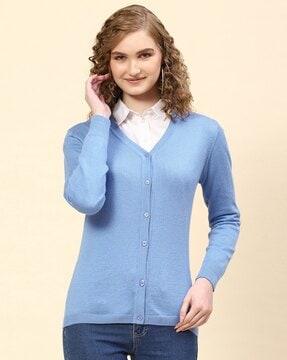 v-neck cardigan with ribbed hem