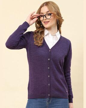 v-neck cardigan with ribbed hem