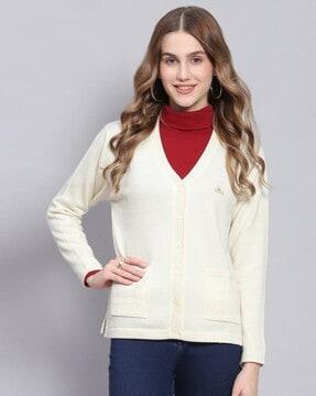 v-neck cardigan with ribbed hem