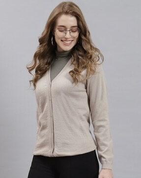 v-neck cardigan with ribbed hem