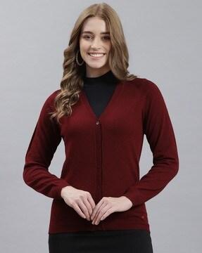 v-neck cardigan with ribbed hem